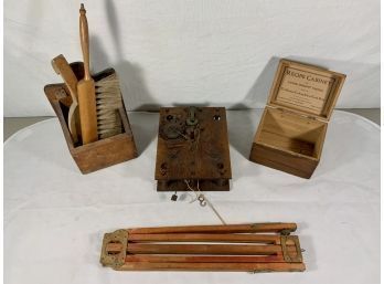 Antique Wooden Geared Clock, Wood Objects Collection