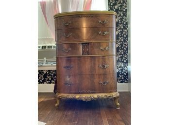 Vintage Victorian Wood Tallboy 5 Drawer Dresser