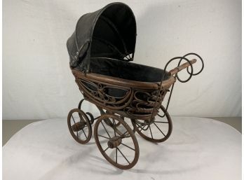 Antique Vintage Wicker Metal And Wood Baby Buggy