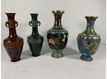 Four Assorted Metal Enameled Cloisonne Vases
