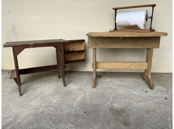 Antique Drop Leaf Table, Homemade Work Station, Paper Dispenser