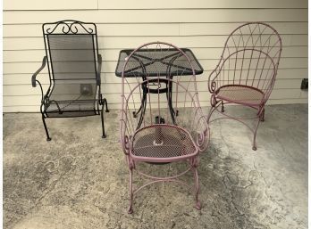 Metal Patio Furniture, Table, Chairs, Umbrella Stand