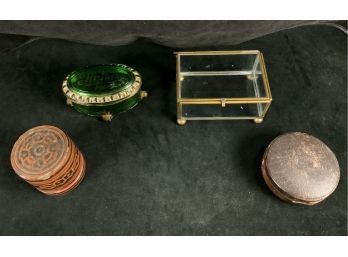 Lot Of Vintage Boxes Antique Glass Burmese Lacquer Leather Clock Case