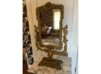 Large Vintage Gilded Cast Iron Tilting Vanity Mirror