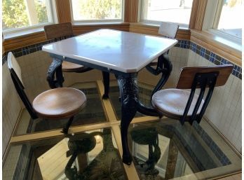 Vintage Cast Iron Parlor Table Built In Swivel Chairs