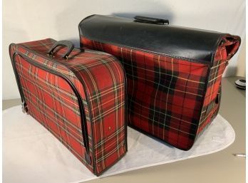 Vintage Plaid Soft Luggage, Small Suit Case And Garment Bag.