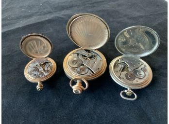 3 Vintage Mens Pocket Watch, Moeris, Waltham Military, Elgin