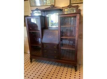 Antique Secretary Desk And Curio Display Cabinet