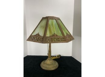 Antique PLB & G Co 1809 Slag Glass Panel Lamp