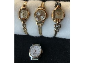 Lathin 14k Gold Watch Plus 3 Vintage Womens Wrist Watches Timex, Bulova