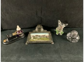 Antique Czech Glass Metal Bulldog Inkwell Standish Collection