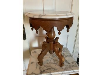 Vintage Bohemian Wood Table With Marble Top
