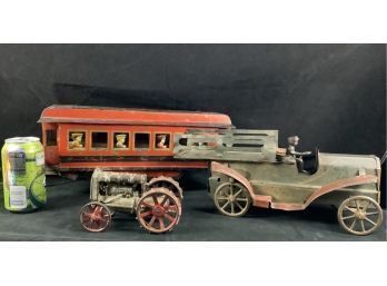 Large Dayton Friction Toy Works Flywheel Ohio Hillclimber Trolley Train And Truck Late 1800s Fordson Tractor