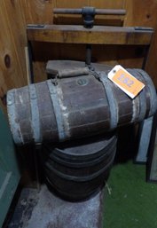 Unusual Barrel Press, Seaman's Fresh Water Cask, Regular Wooden Barrel.