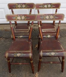 Set Of Four 1830s Pennsylvania Decorated Dining Chairs.