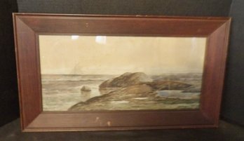 Important Watercolor New England Coastline With Sailboat Edmund Darch Lewis 1879