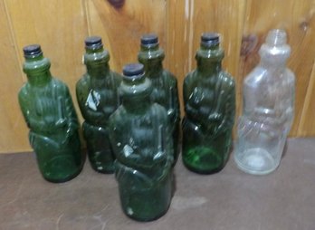 Five Green And One Clear Poland Spring Gin Bottles Dated 1961 Anchor Hocking