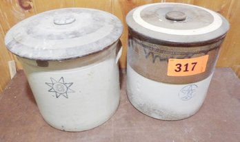 Two 3 Gallon Stoneware Crocks With Covers