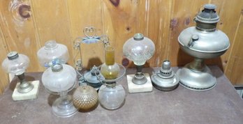 Lot Of Eight Antique Kero And Fluid Lamps.