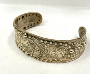 Sterling Silver Catholic Religious Theme Cuff Bracelet