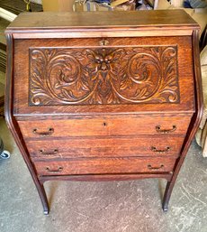 Outstanding Antique Carved Griffin Oak Desk