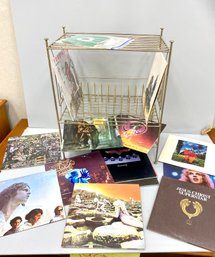 Vintage Record Stand With Various Albums Including Led Zeppelin Houses Holy