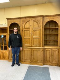 Antique English Pine Library Breakfront Bookcase Cabinet Retail $ 8500