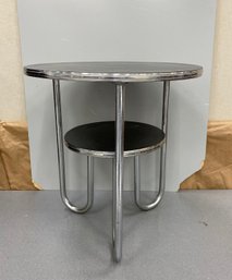 Vintage 1940s Chrome Black Tiered Bauhaus Modern Occasional Table  By Royal Metal Manufacturing