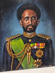 Signed Velvet Painting Haile Selassie