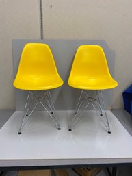 Pair Contemporary Plastic And Metal Chairs