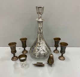 Sterling Silver Lot Including Silver Overlay Decanter