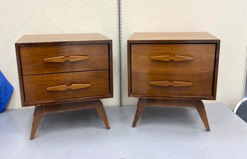 Pair Of Sculpted Mid Century Modern Walnut Nightstands Bedside Tables, C. 1960's