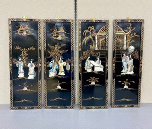 Set Four Chinese Asian Lacquered Wall Hangings