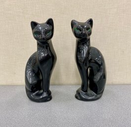 Pair Vintage Cats With Green Eyes