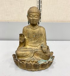 Vintage Or Antique Asian Indian Buddha Figure With Sacred Manji Whirling Logs Symbol
