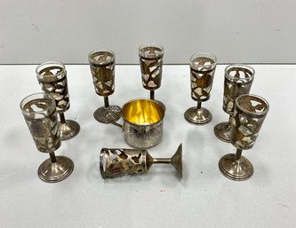 Sterling Silver Glass Holders And Childs Cup