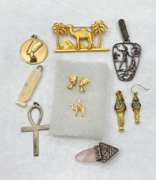 14k Gold Camel Charm Pendant And 14K Gold Nefertiti Earrings