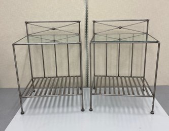Pair French Style Vintage Steel Glass Top Side Tables $500 Chairish 1stDibs