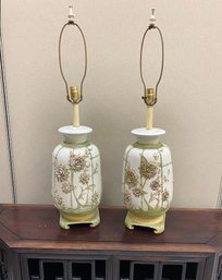 Pair 1970's Mid Century Style Lamps With Raised Decoration And Stylish Elegance