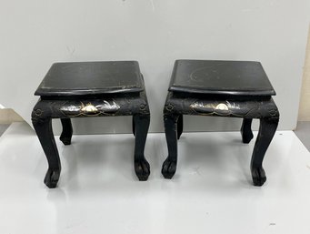 Pair Asian Chinese Japanese Mother Pearl Inlaid Stools Or Tables