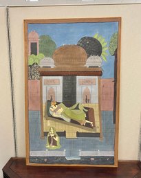 Antique Vintage Indian Mughal Kama Sutra Style Large Painting On Fabric