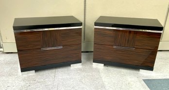 Pair High Quality Italian Art Deco Modern Style Ebony Chest Tables With Lacquer Finish