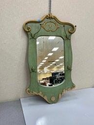 Vintage Antique Painted Country Mirror With Hooks
