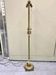 Vintage Antique Onyx Damascene Style Floor Lamp With Carved Pulls