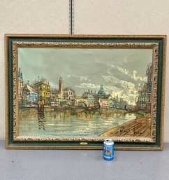 Vintage Mid Century Venice Canal Painting Artist Signed
