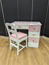 Adorable! Pink And White Desk With Cushioned Chair