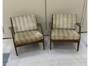 Pair Mid Century Modern Armchairs With Upholstered Cushions