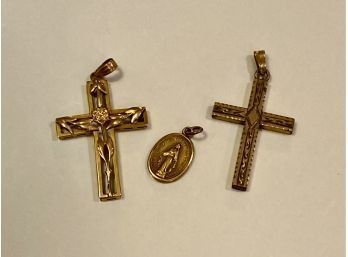 14K Gold Cross 10K Gold Medallion And A Gold Filled Cross