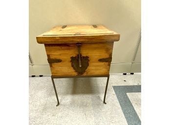 Wood And Iron Box Table On Stand