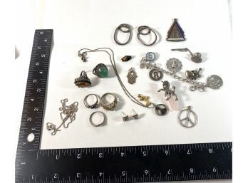 Sterling Silver Jewelry Including Rings Taxco Earrings Weighing 76 Grams